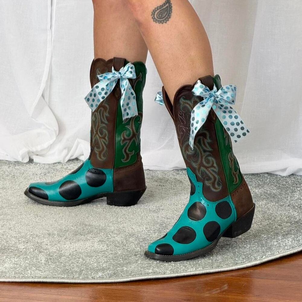 ✿ ⋆｡ Hand Painted Polka Dot Cowboy Boots ⋆｡✿
